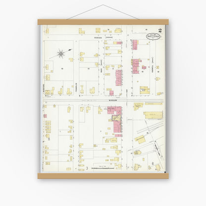 Old map wall art mockup — magnetic wood frame on white wall — Sanborn Fire Insurance Map from Fayetteville, Cumberland County, North Carolina (1908), Sheet #0002