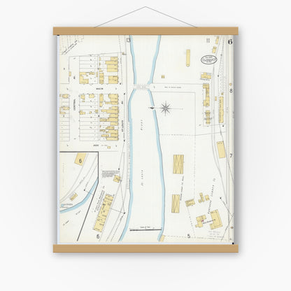 Old map wall art mockup — magnetic wood frame on white wall — Sanborn Fire Insurance Map from Cloquet, Carlton County, Minnesota (1905), Sheet #0006