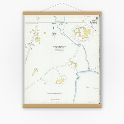 Old map wall art mockup — magnetic wood frame on white wall — Sanborn Fire Insurance Map from Plymouth, Plymouth County, Massachusetts (1901), Sheet #0011