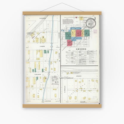 Old map wall art mockup — magnetic wood frame on white wall — Sanborn Fire Insurance Map from Dwight, Livingston County, Illinois (1907), Sheet #0001