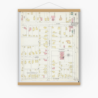 Old map wall art mockup — magnetic wood frame on white wall — Sanborn Fire Insurance Map from Galion, Crawford County, Ohio (1892), Sheet #0002
