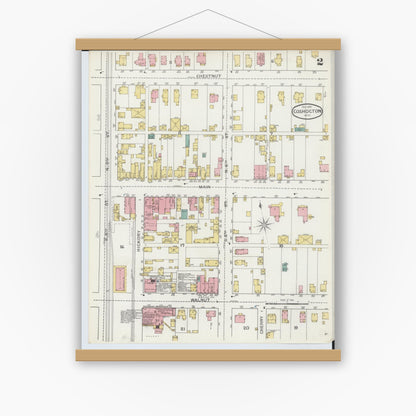 Old map wall art mockup — magnetic wood frame on white wall — Sanborn Fire Insurance Map from Coshocton, Coshocton County, Ohio (1893), Sheet #0002