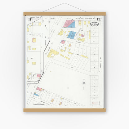 Old map wall art mockup — magnetic wood frame on white wall — Sanborn Fire Insurance Map from East Detroit, Macomb County, Michigan (1931), Sheet #0011