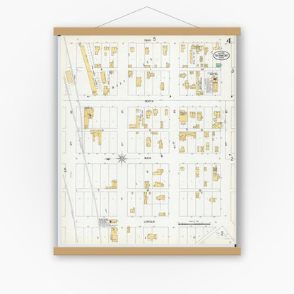 Old map wall art mockup — magnetic wood frame on white wall — Sanborn Fire Insurance Map from Fairmont, Martin County, Minnesota (1900), Sheet #0004