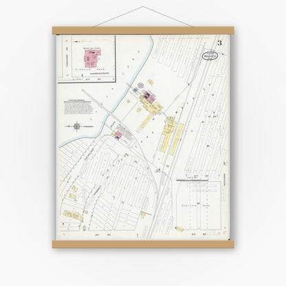 Old map wall art mockup — magnetic wood frame on white wall — Sanborn Fire Insurance Map from Walker, Cass County, Minnesota (1914), Sheet #0003