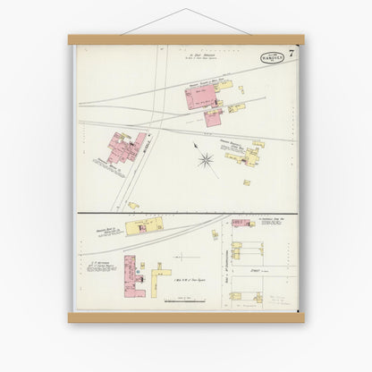 Old map wall art mockup — magnetic wood frame on white wall — Sanborn Fire Insurance Map from Hanover, York County, Pennsylvania (1896), Sheet #0007