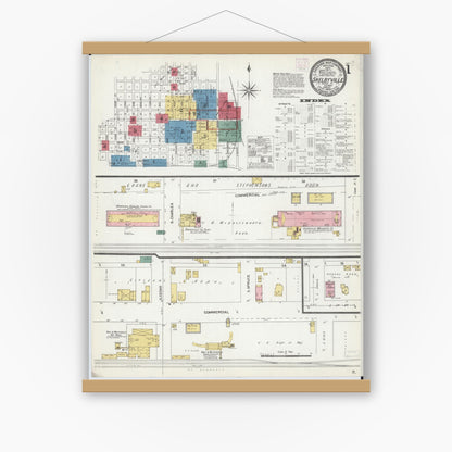 Old map wall art mockup — magnetic wood frame on white wall — Sanborn Fire Insurance Map from Shelbyville, Shelby County, Illinois (1906) - Complete Map Set