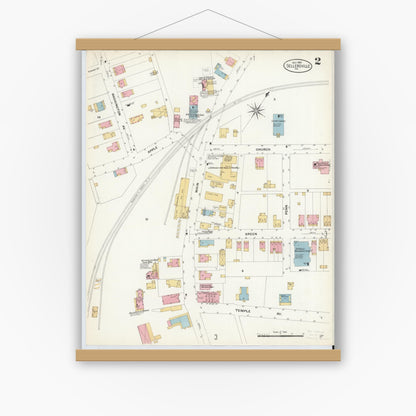 Old map wall art mockup — magnetic wood frame on white wall — Sanborn Fire Insurance Map from Sellersville, Bucks County, Pennsylvania (1908), Sheet #0002