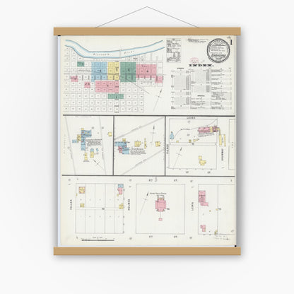 Old map wall art mockup — magnetic wood frame on white wall — Sanborn Fire Insurance Map from Shakopee, Scott County, Minnesota (1895) - Complete Map Set