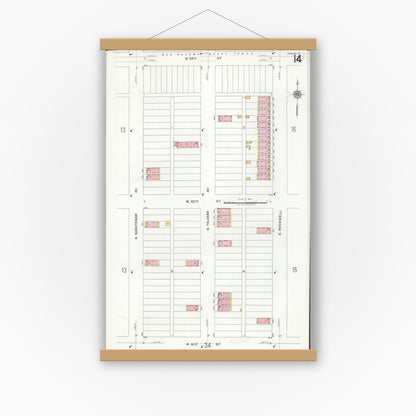 Old map wall art mockup — magnetic wood frame on white wall — Sanborn Fire Insurance Map from Chicago, Cook County, Illinois (1920), Sheet #0014