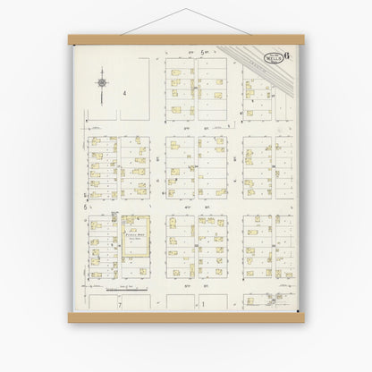 Old map wall art mockup — magnetic wood frame on white wall — Sanborn Fire Insurance Map from Wells, Faribault County, Minnesota (1914), Sheet #0006