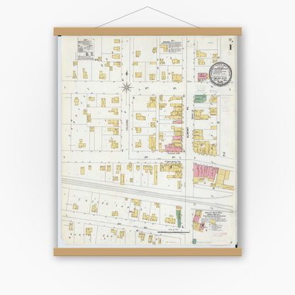 Old map wall art mockup — magnetic wood frame on white wall — Sanborn Fire Insurance Map from Imlay City, Lapeer County, Michigan (1900) - Complete Map Set