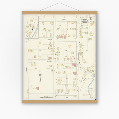 Old map wall art mockup — magnetic wood frame on white wall — Sanborn Fire Insurance Map from Walden, Orange County, New York (1913), Sheet #0010