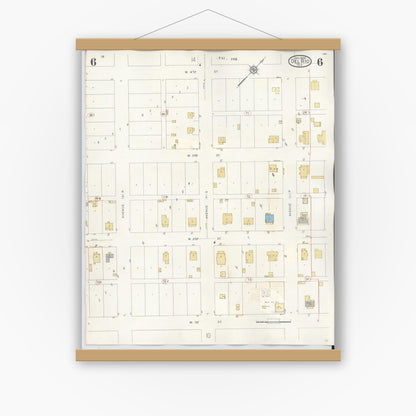Old map wall art mockup — magnetic wood frame on white wall — Sanborn Fire Insurance Map from Del Rio, Val Verde County, Texas (1948), Sheet #0006