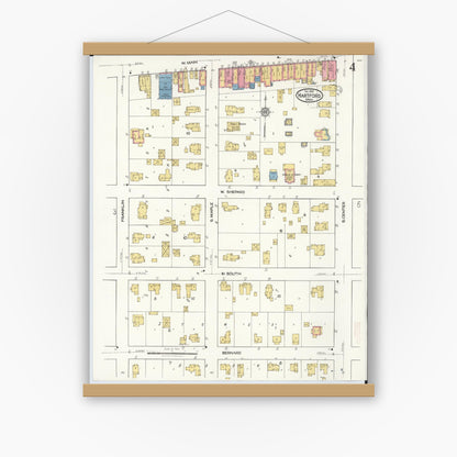 Old map wall art mockup — magnetic wood frame on white wall — Sanborn Fire Insurance Map from Hartford, Van Buren County, Michigan (1921), Sheet #0004
