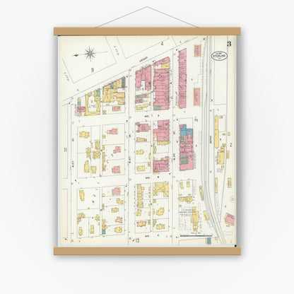 Old map wall art mockup — magnetic wood frame on white wall — Sanborn Fire Insurance Map from Sterling, Whiteside County, Illinois (1903), Sheet #0003
