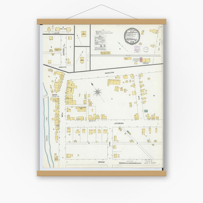 Old map wall art mockup — magnetic wood frame on white wall — Sanborn Fire Insurance Map from Sherrodsville, Carroll County, Ohio (1901), Sheet #0001