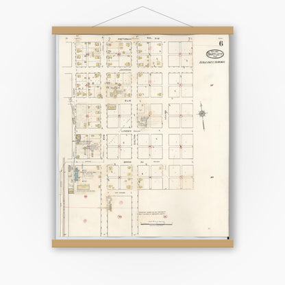 Old map wall art mockup — magnetic wood frame on white wall — Sanborn Fire Insurance Map from Bartlett, Bell and Williamson Counties, Texas (1940), Sheet #0006
