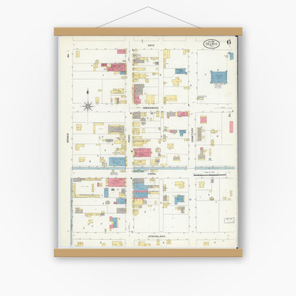 Old map wall art mockup — magnetic wood frame on white wall — Sanborn Fire Insurance Map from Del Rio, Val Verde County, Texas (1909), Sheet #0006