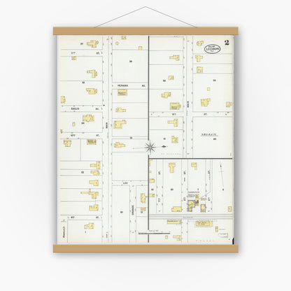 Old map wall art mockup — magnetic wood frame on white wall — Sanborn Fire Insurance Map from Leesburg, Lake County, Florida (1901), Sheet #0002