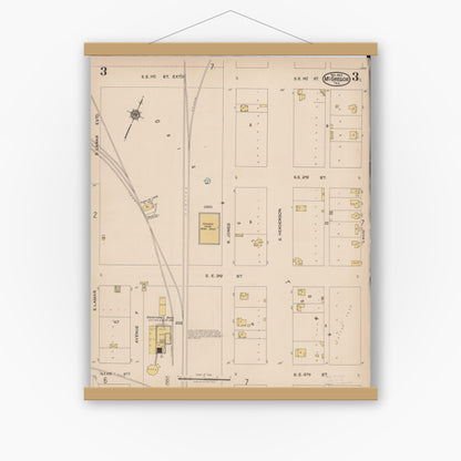 Old map wall art mockup — magnetic wood frame on white wall — Sanborn Fire Insurance Map from McGregor, McLennan County, Texas (1922), Sheet #0003