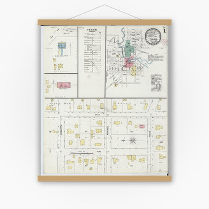 Old map wall art mockup — magnetic wood frame on white wall — Sanborn Fire Insurance Map from Fenton, Genesee County, Michigan (1895), Sheet #0001
