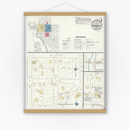 Old map wall art mockup — magnetic wood frame on white wall — Sanborn Fire Insurance Map from Browns Valley, Traverse County, Minnesota (1909) - Complete Map Set