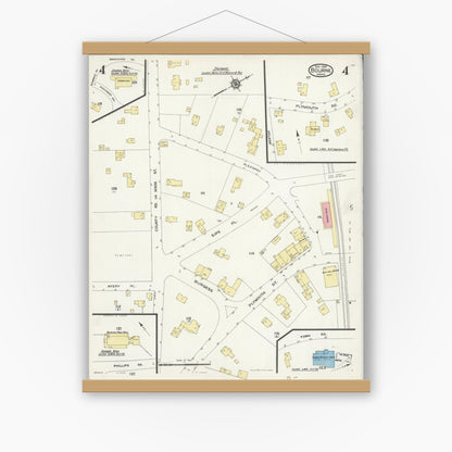 Old map wall art mockup — magnetic wood frame on white wall — Sanborn Fire Insurance Map from Bourne, Barnstable County, Massachusetts (1924), Sheet #0004
