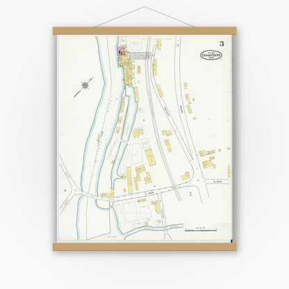 Old map wall art mockup — magnetic wood frame on white wall — Sanborn Fire Insurance Map from Erving Center, Franklin County, Massachusetts (1915), Sheet #0003