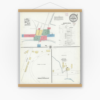 Old map wall art mockup — magnetic wood frame on white wall — Sanborn Fire Insurance Map from Sherburne, Chenango County, New York (1906), Sheet #0001