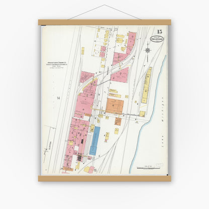 Old map wall art mockup — magnetic wood frame on white wall — Sanborn Fire Insurance Map from Waukegan, Lake County, Illinois (1917), Sheet #0015