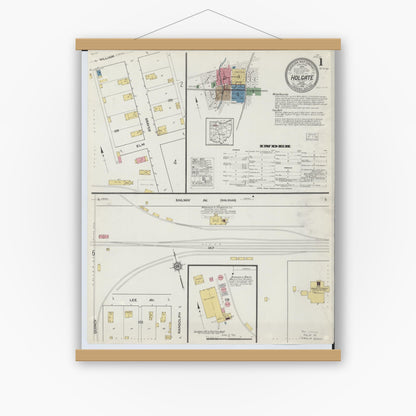 Old map wall art mockup — magnetic wood frame on white wall — Sanborn Fire Insurance Map from Holgate, Henry County, Ohio (1916), Sheet #0001