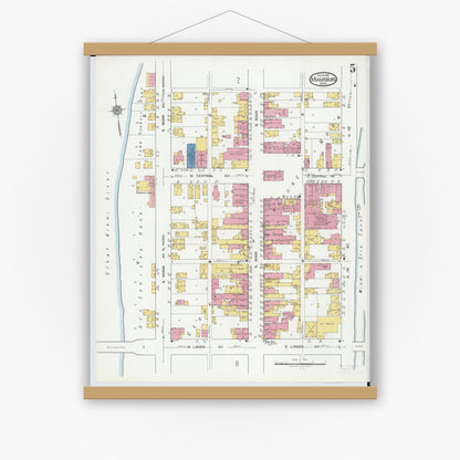 Old map wall art mockup — magnetic wood frame on white wall — Sanborn Fire Insurance Map from Miamisburg, Montgomery County, Ohio (1919), Sheet #0005