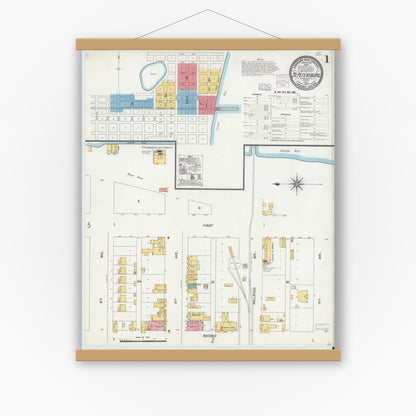 Old map wall art mockup — magnetic wood frame on white wall — Sanborn Fire Insurance Map from Saint Petersburg, Pinellas County, Florida (1904), Sheet #0001