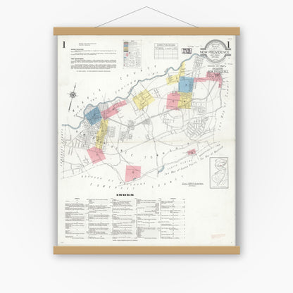 Old map wall art mockup — magnetic wood frame on white wall — Sanborn Fire Insurance Map from New Providence, Union County, New Jersey (1938) - Complete Map Set