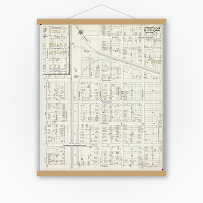 Old map wall art mockup — magnetic wood frame on white wall — Sanborn Fire Insurance Map from Lincoln, Logan County, Illinois (1914), Sheet #0022