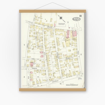 Old map wall art mockup — magnetic wood frame on white wall — Sanborn Fire Insurance Map from Newburyport, Essex County, Massachusetts (1914), Sheet #0011