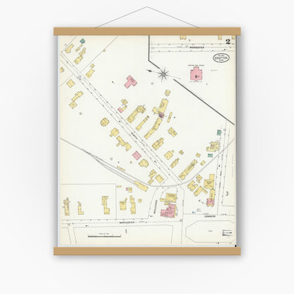 Old map wall art mockup — magnetic wood frame on white wall — Sanborn Fire Insurance Map from Grafton, Worcester County, Massachusetts (1904), Sheet #0002