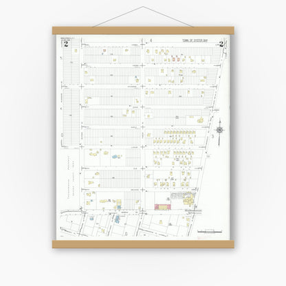 Old map wall art mockup — magnetic wood frame on white wall — Sanborn Fire Insurance Map from Massapequa, Nassau County, New York (1948), Sheet #0002