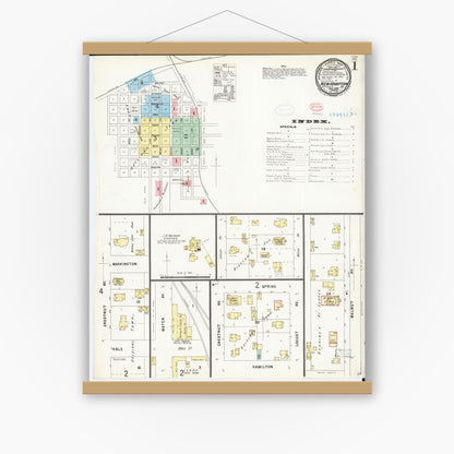 Old map wall art mockup — magnetic wood frame on white wall — Sanborn Fire Insurance Map from New Hampton, Chickasaw County, Iowa (1897) â€” Complete Set