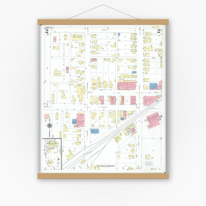 Old map wall art mockup — magnetic wood frame on white wall — Sanborn Fire Insurance Map from Bremen, Fairfield County, Ohio (1950), Sheet #0002