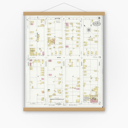 Old map wall art mockup — magnetic wood frame on white wall — Sanborn Fire Insurance Map from Carlstadt, Bergen County, New Jersey (1909), Sheet #0008
