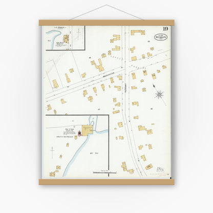 Old map wall art mockup — magnetic wood frame on white wall — Sanborn Fire Insurance Map from Weymouth, Norfolk County, Massachusetts (1899), Sheet #0019