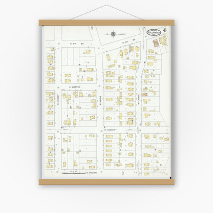 Old map wall art mockup — magnetic wood frame on white wall — Sanborn Fire Insurance Map from Stillwater, Washington County, Minnesota (1910), Sheet #0004