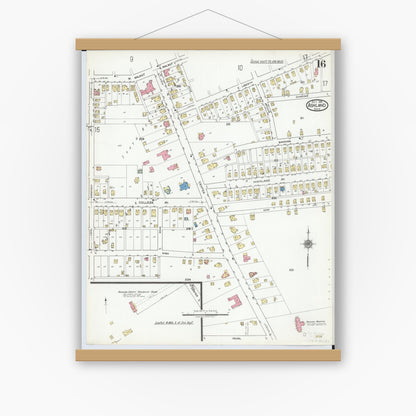 Old map wall art mockup — magnetic wood frame on white wall — Sanborn Fire Insurance Map from Ashland, Ashland County, Ohio (1919), Sheet #0016