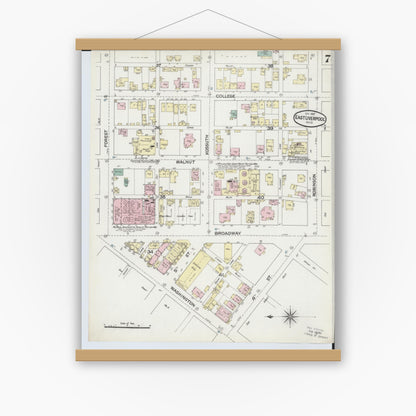 Old map wall art mockup — magnetic wood frame on white wall — Sanborn Fire Insurance Map from East Liverpool, Columbiana County, Ohio (1887), Sheet #0007