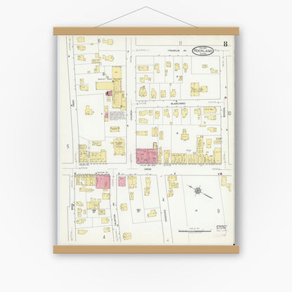 Old map wall art mockup — magnetic wood frame on white wall — Sanborn Fire Insurance Map from Rockland, Plymouth County, Massachusetts (1917), Sheet #0008