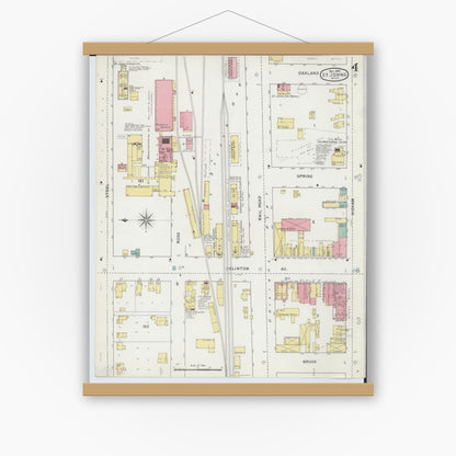 Old map wall art mockup — magnetic wood frame on white wall — Sanborn Fire Insurance Map from Saint Johns, Clinton County, Michigan (1895), Sheet #0004