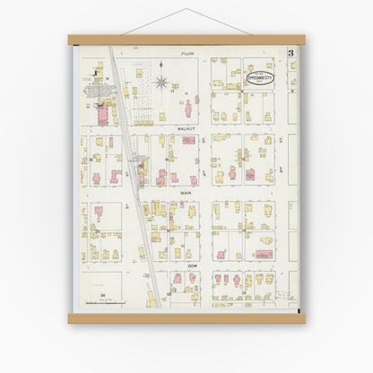 Old map wall art mockup — magnetic wood frame on white wall — Sanborn Fire Insurance Map from Tipp City, Miami County, Ohio (1892), Sheet #0003