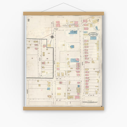 Old map wall art mockup — magnetic wood frame on white wall — Sanborn Fire Insurance Map from Pennsburg, Montgomery County, Pennsylvania (1933), Sheet #0002